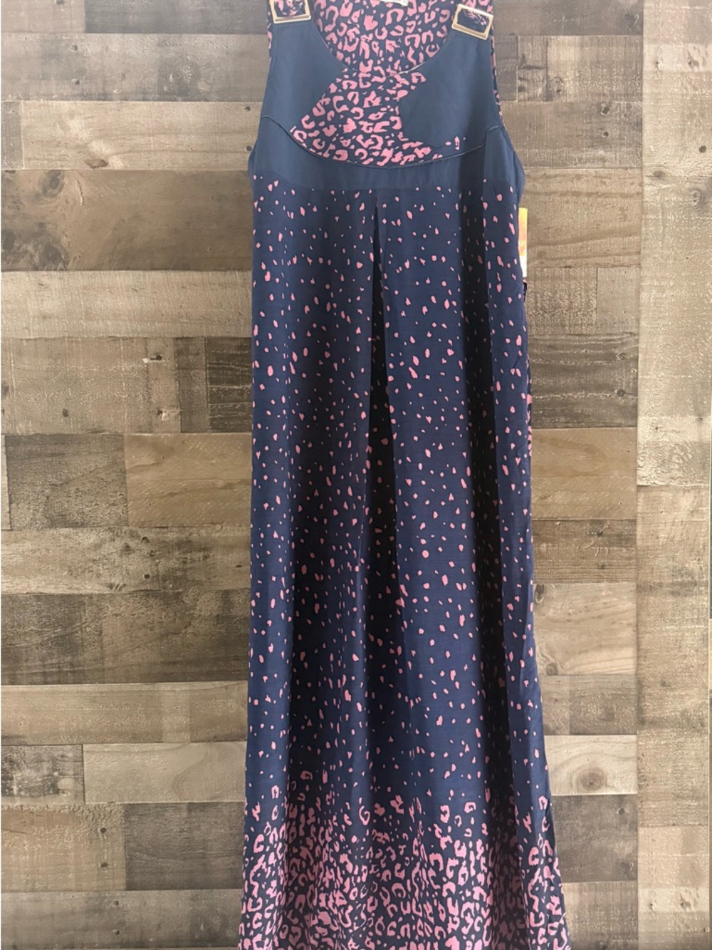 Sleeveless Navy Maxi Dress with Pink Print - Picture 3 of 10